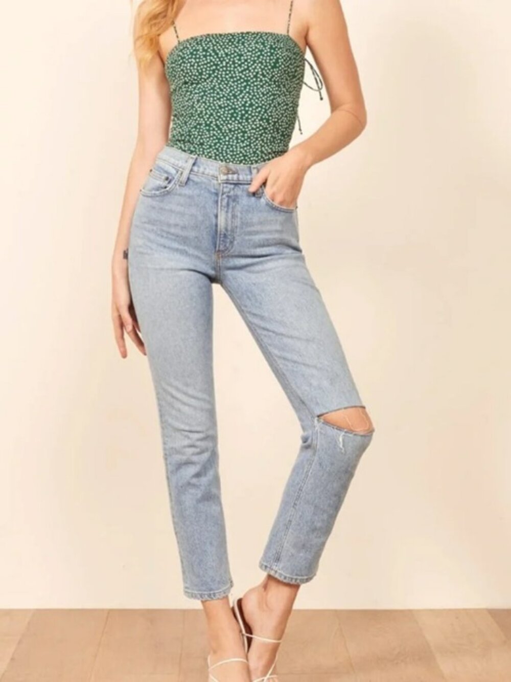 Reformation Liza High Rise Straight Cropped Jeans Montego Destroyed | Size 27